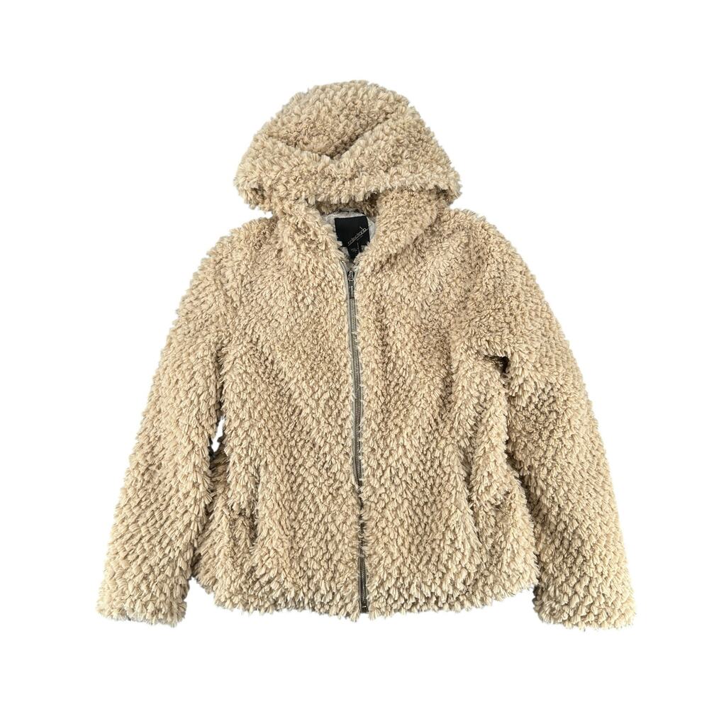 Cozy Teddy Faux Fur Zip Hoodie Jacket Beige Zip Plush Sherpa M Collection B